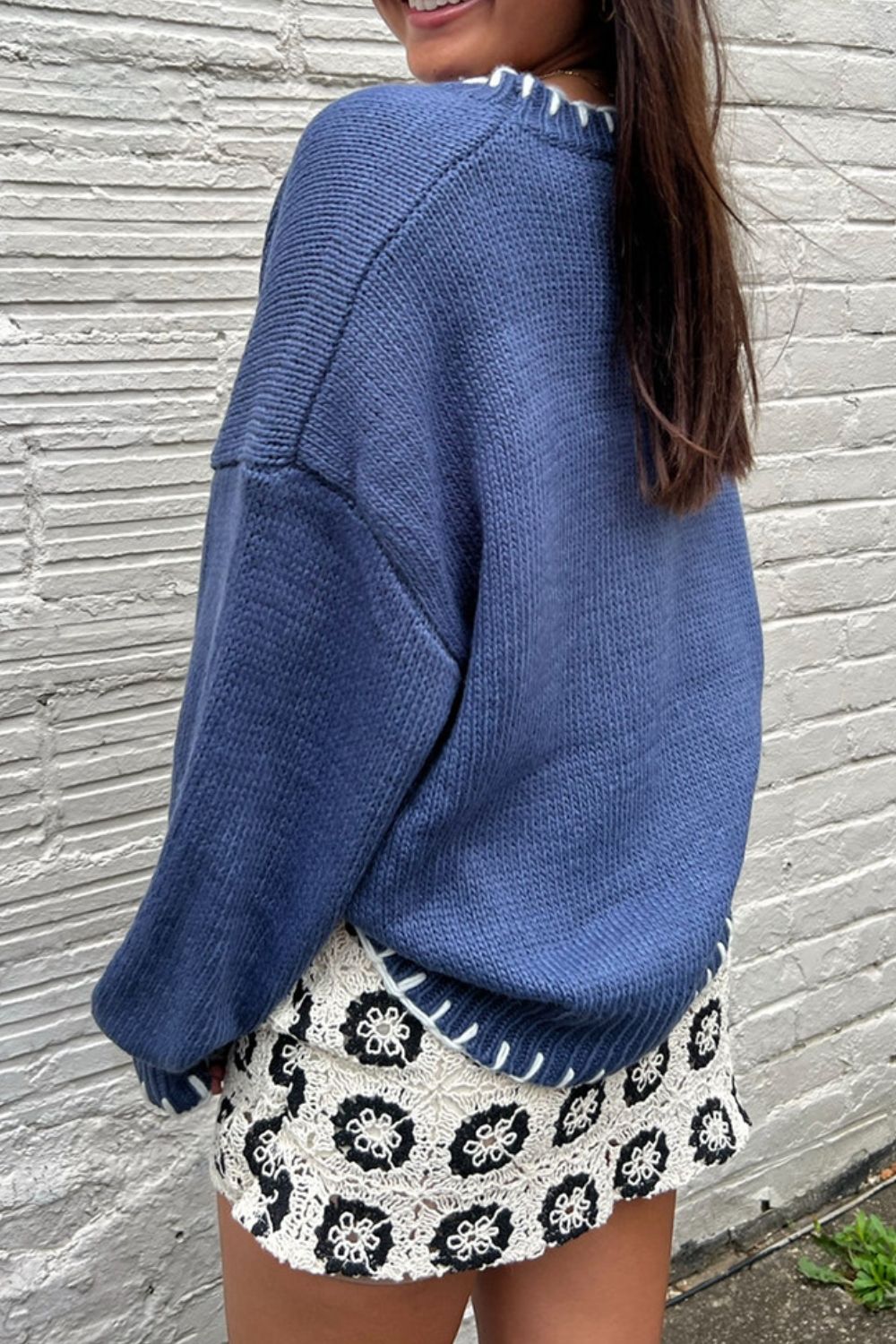 Bow Graphic Round Long Sleeve Sweater