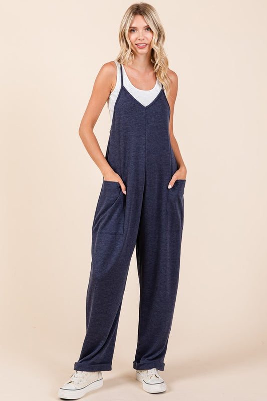 Patch Pocket Wide Leg Sleeveless Jumpsuit