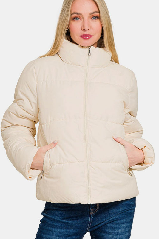 Zenana Zip Up Turtleneck Puffer Jacket